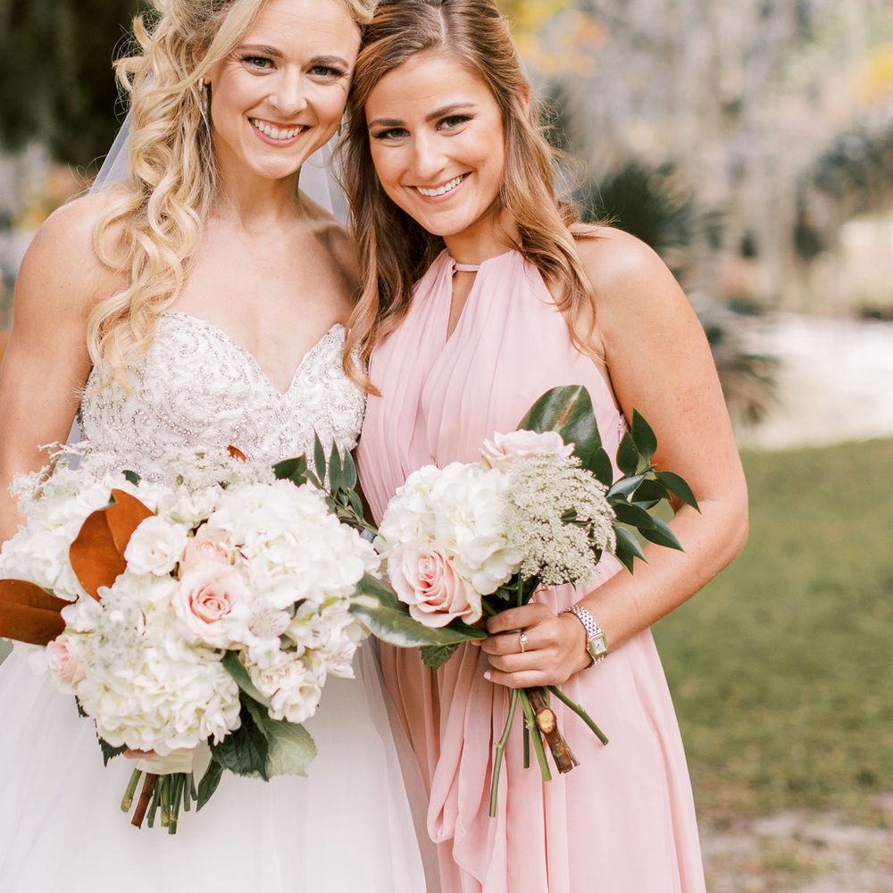 Revelry Eliza chiffon bridesmaid dress size 4 blush pink